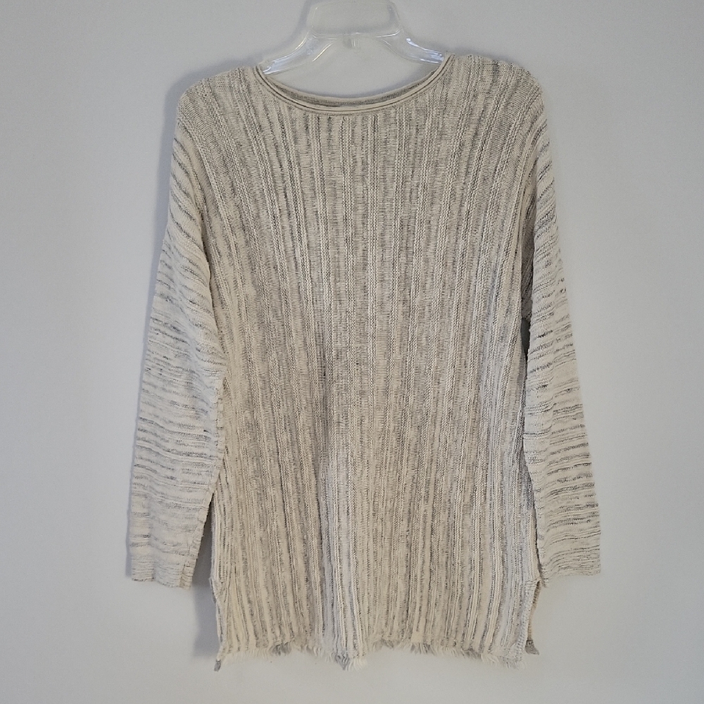 J. Jill Textured Cream and Gray Sweater, Size Large Petite